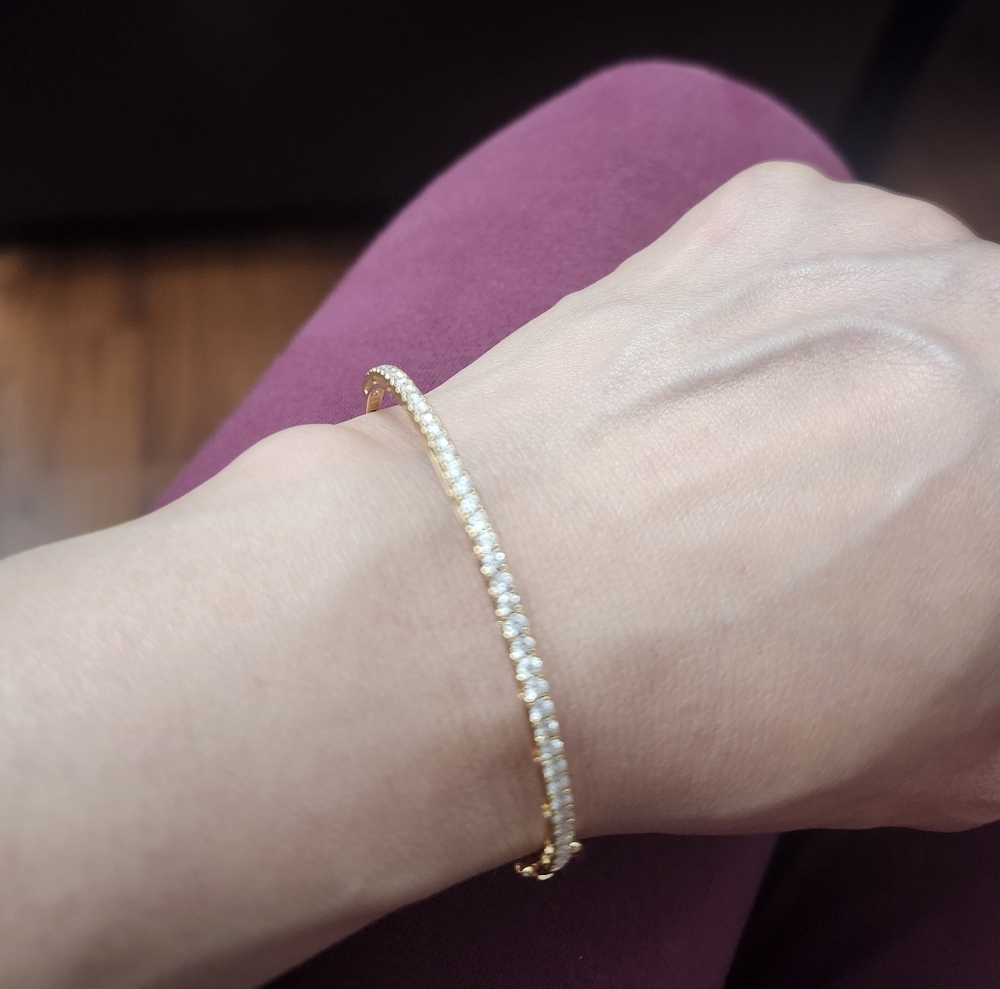 18k Diamond Half Tennis Bangle Yellow Gold With Diamond Certificate